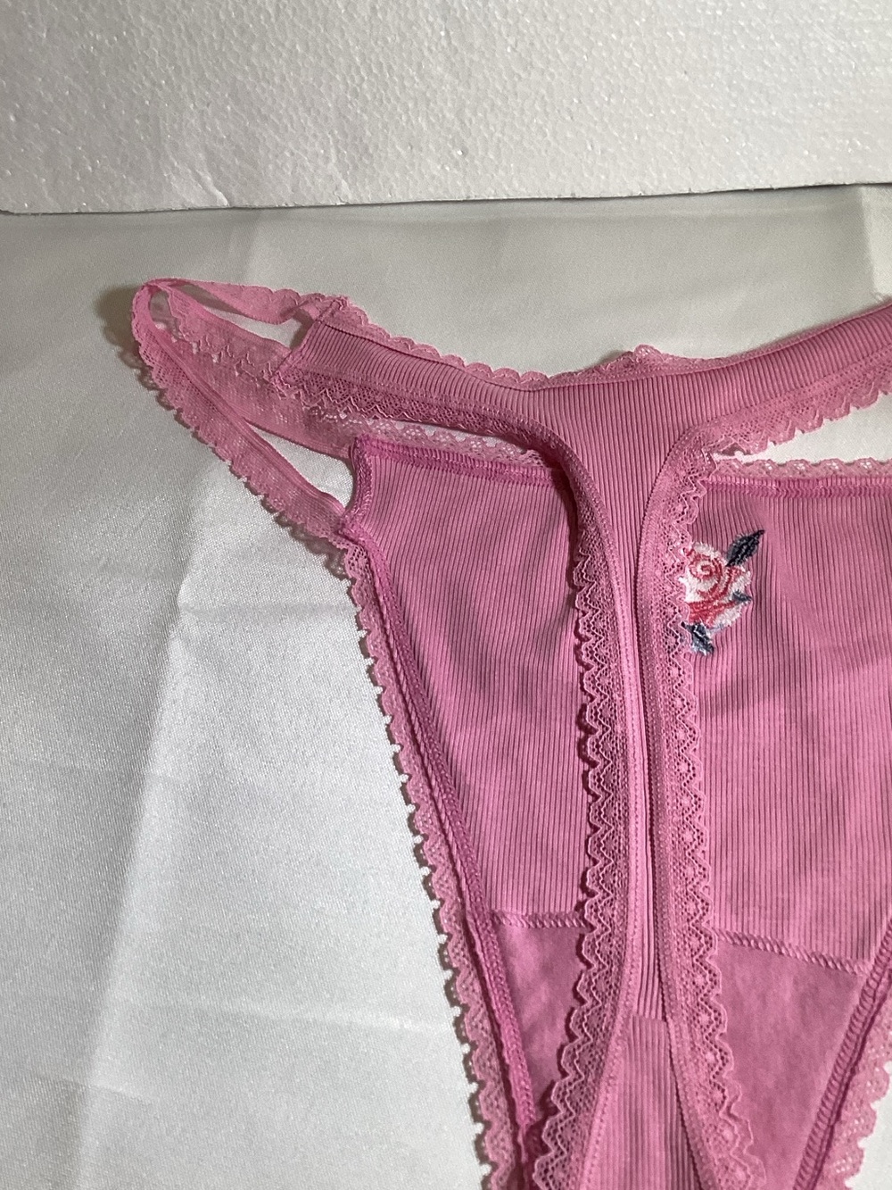 PINK Victoria's Secret Pink Ribbed Thong with Rose Embroidery - Picture 7 of 10